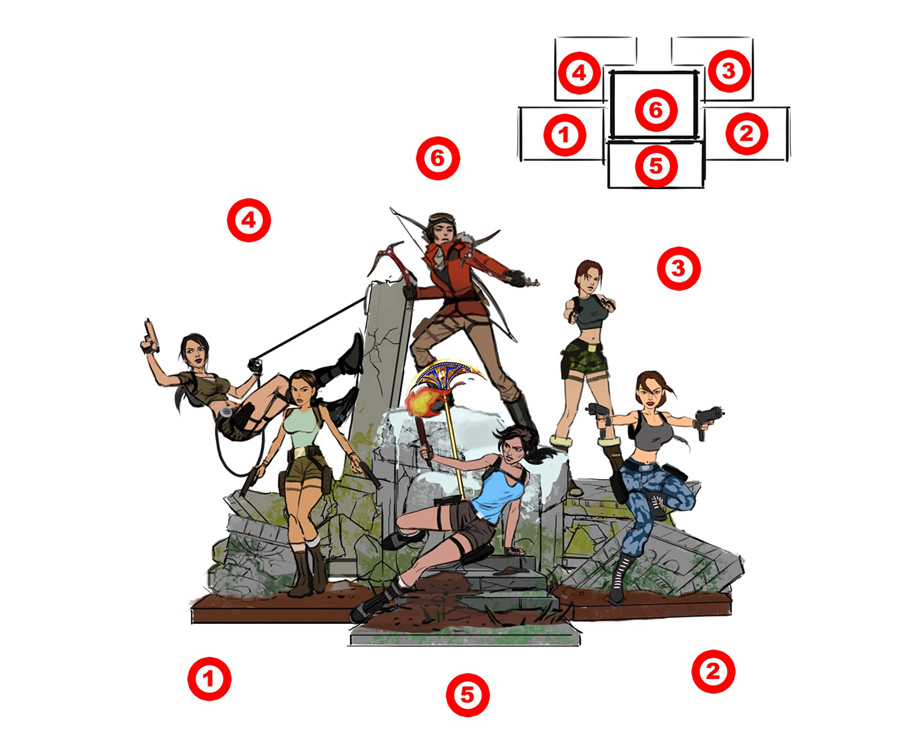 "Tomb Raider 20" statues sketch